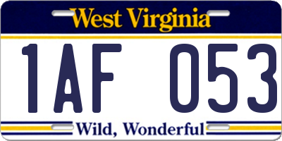 WV license plate 1AF053