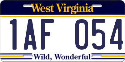 WV license plate 1AF054