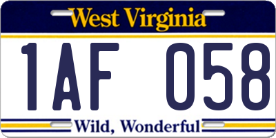 WV license plate 1AF058