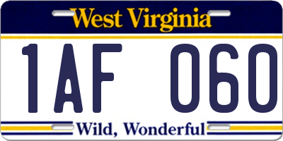 WV license plate 1AF060