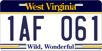 WV license plate 1AF061