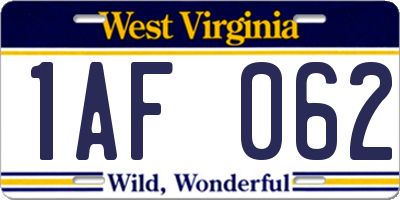 WV license plate 1AF062
