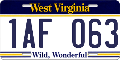 WV license plate 1AF063