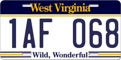 WV license plate 1AF068