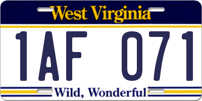 WV license plate 1AF071