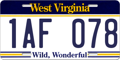 WV license plate 1AF078