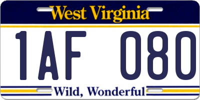 WV license plate 1AF080