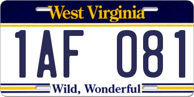 WV license plate 1AF081