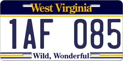 WV license plate 1AF085