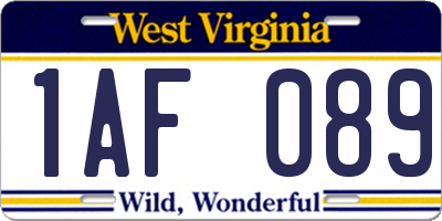 WV license plate 1AF089