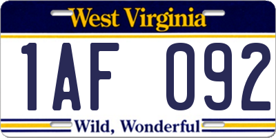 WV license plate 1AF092