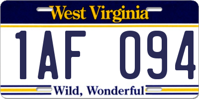 WV license plate 1AF094