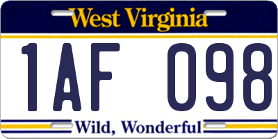 WV license plate 1AF098