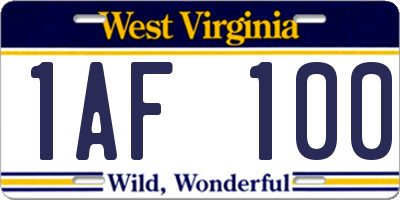 WV license plate 1AF100