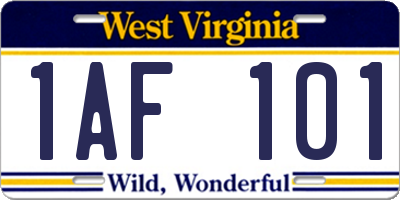 WV license plate 1AF101
