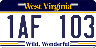 WV license plate 1AF103