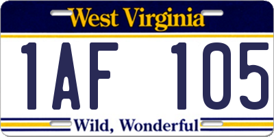 WV license plate 1AF105