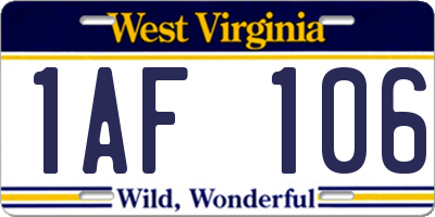 WV license plate 1AF106