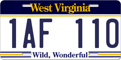 WV license plate 1AF110