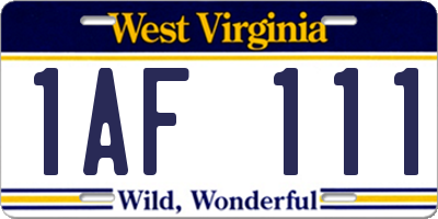 WV license plate 1AF111