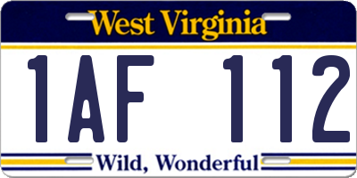WV license plate 1AF112