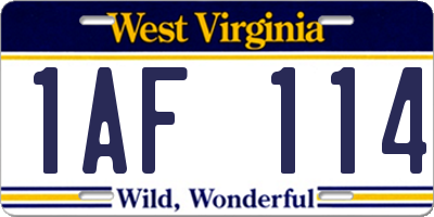 WV license plate 1AF114