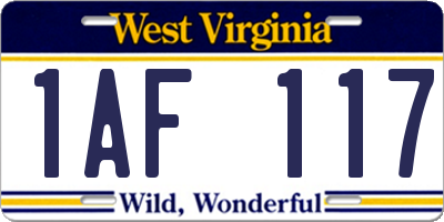 WV license plate 1AF117