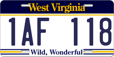 WV license plate 1AF118