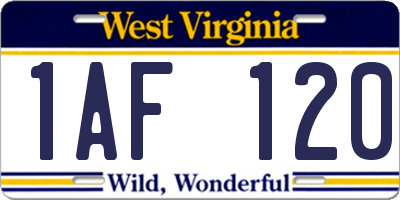 WV license plate 1AF120