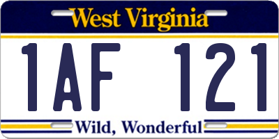 WV license plate 1AF121