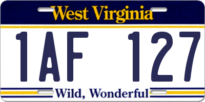 WV license plate 1AF127