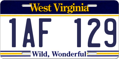 WV license plate 1AF129