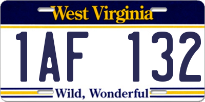WV license plate 1AF132
