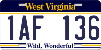 WV license plate 1AF136