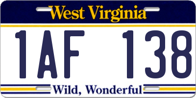 WV license plate 1AF138