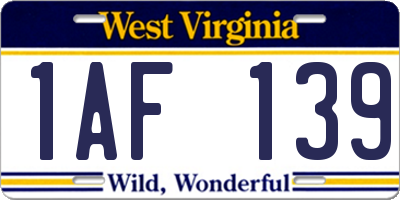 WV license plate 1AF139