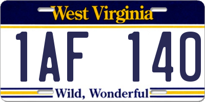 WV license plate 1AF140