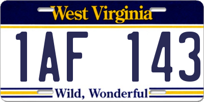 WV license plate 1AF143