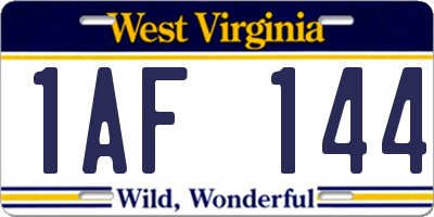 WV license plate 1AF144