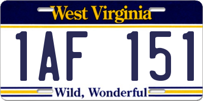 WV license plate 1AF151