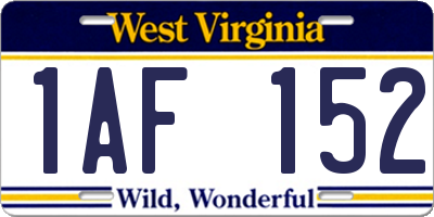 WV license plate 1AF152