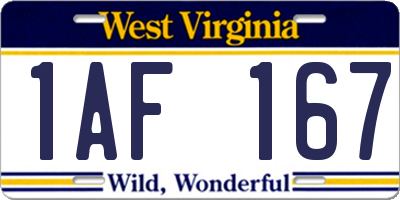 WV license plate 1AF167