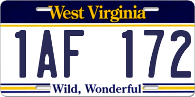 WV license plate 1AF172