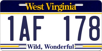 WV license plate 1AF178
