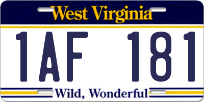 WV license plate 1AF181