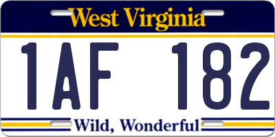 WV license plate 1AF182