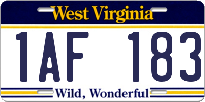 WV license plate 1AF183