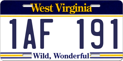 WV license plate 1AF191