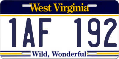 WV license plate 1AF192