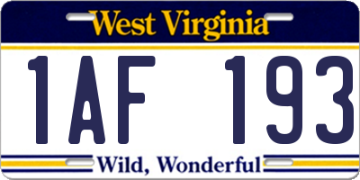 WV license plate 1AF193